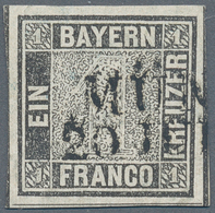 Bayern - Marken Und Briefe: 1849, 1 Kreuzer Grauschwarz, Platte 1, Entwertet Mit Zweizeiligem Stempe - Other & Unclassified
