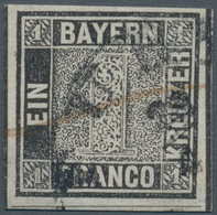 Bayern - Marken Und Briefe: 1849, Schwarzer Einser 1 Kreuzer Schwarz, Platte 1 Gestempelt Mit HK "FÜ - Sonstige & Ohne Zuordnung