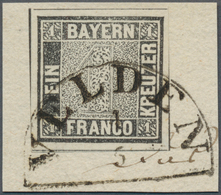 Bayern - Marken Und Briefe: 1849, SCHWARZER EINSER 1 Kreuzer Grauschwarz, Platte 1, Briefstück Mit H - Andere & Zonder Classificatie
