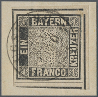 Bayern - Marken Und Briefe: 1849, 1 Kr. Schwarz, Allseits Breit- Bis überrandige Rechte Obere BOGENE - Sonstige & Ohne Zuordnung