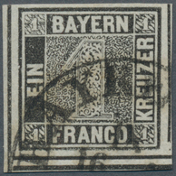 Bayern - Marken Und Briefe: 1849, SCHWARZER EINSER 1 Kreuzer Schwarz, Platte 1, Zwei Waagerechte TRE - Autres & Non Classés