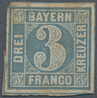 Bayern - Marken Und Briefe: 1849, 3 Kreuzer Blau Platte I Ungebraucht Ohne Gummi, Die Marke Ist Voll - Andere & Zonder Classificatie