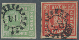 Bayern - Marken Und Briefe: 1853/1862, Zwei Gestempelte Werte: 9 Kr. Blaugrün, Type II, Vollrandig, - Other & Unclassified