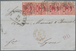 Bayern - Marken Und Briefe: 1856, 3 Kr. Rot, Waagerechter 3er-Streifen Und Einzelmarke, Farbfrisch U - Other & Unclassified