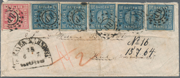 Bayern - Marken Und Briefe: 1864, 3 Kr Karminrosa Und 5 X 6 Kr Blau, Waagerecht In Reihe Geklebt, Je - Other & Unclassified