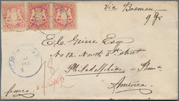 Bayern - Marken Und Briefe: 1870, 3 Kreuzer Lilarot (2 Farbnuancen) Entwertet Mit Graublauem K1 NÜRN - Other & Unclassified