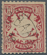 Bayern - Marken Und Briefe: 1876, "3" Auf 10 Pf Lilarot ABART Gestempelt Mit Mängeln (Zahnfehler), F - Sonstige & Ohne Zuordnung