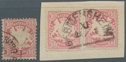 Bayern - Marken Und Briefe: 1876, 10 Pf Lilarot Einzeln Gestempelt Und 2x Auf Briefstück Mit HKr GER - Autres & Non Classés