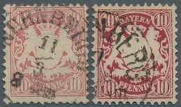 Bayern - Marken Und Briefe: 1876, 10 Pf Wappen Mittellilarot Und Desgl. Weinrot, Je Sauber Gestempel - Other & Unclassified