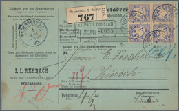 Bayern - Marken Und Briefe: 1895, 20 Pf Wappen Dunkelviolettultramarin Im 4er-Block Auf Paketkarte V - Sonstige & Ohne Zuordnung