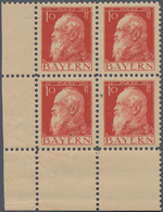 Bayern - Marken Und Briefe: 1911, Luitpold 10 Pfg. Rot In Type I, Eckrand-4er-Block Links Unten Mit - Other & Unclassified