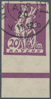 Bayern - Marken Und Briefe: 1920, Abschiedsausgabe 20 Pfg. Braunviolett, UNGEZÄHNTES Unterrandstück, - Other & Unclassified