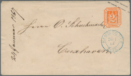 Hamburg - Ganzsachen: 1866, GA-Umschlag 2 S Rotorange Ohne Wasserzeichen Sauber Gebraucht Mit Blauem - Hamburg