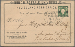 Helgoland - Ganzsachen: 1879, 1 1/2 PENCE - 10 PFENNIG Auf 3 F - 5 Pf Grün Antwortdoppelkarte Von HE - Helgoland