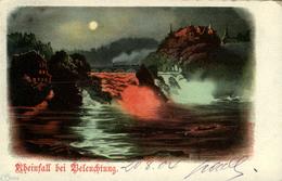 Rheinfall Suisse Schweiz Svizzera Bein Beleuschtung Château Rhin Schaffhouse SH Superchromolitho 1904 - Sonstige & Ohne Zuordnung