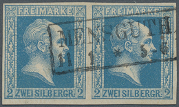 Preußen - Marken Und Briefe: 1857, 2 Sgr Blau Im Waager. Paar Klar Entwertet Mit Ra2 "MENSGUTH"/Ostp - Andere & Zonder Classificatie