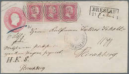 Preußen - Ganzsachen: 1855/57, 1 Sgr. Ganzsachenumschlag Mit Einem 3-er-Streifen 1 Sgr. Rötlichkarmi - Autres & Non Classés