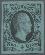 Sachsen - Marken Und Briefe: 1851, FEHLDRUCK ½ Ngr. Schwarz Auf Mattpreußischblau (Papierfarbe Der 2 - Saxe