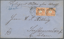 Sachsen - Marken Und Briefe: 1866, 1/2 Ngr. Rotorange Im Senkr. Paar Entwertet Mit Bahnpost-Stempel - Saxe