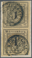 Württemberg - Marken Und Briefe: 1851 Ziffern 1 Kr. Schwarz Auf Graugelbem Seidenpapier, Senkrechtes - Other & Unclassified