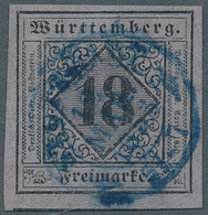 Württemberg - Marken Und Briefe: 1853, 18 Kreuzer Schwarz Auf Violettgrau Mit Blauem Zentrisch Aufge - Other & Unclassified