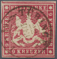 Württemberg - Marken Und Briefe: 1857, Freimarke Wappen 9 Kr. Dunkellilarot, Farbtiefes Exemplar Vol - Autres & Non Classés