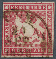 Württemberg - Marken Und Briefe: 1857, Wappen 9 Kr. Mit Seidenfaden In Seltener B-Farbe Dunkelkarmin - Autres & Non Classés