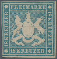 Württemberg - Marken Und Briefe: 1857, 18 Kr. Hellblau Mit Seidenfaden, Ungebraucht Ohne Gummi, Sehr - Sonstige & Ohne Zuordnung