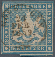 Württemberg - Marken Und Briefe: 1857, 18 Kr. Hellblau, Farbfrisches Exemplar, Rechts Mit Ausgabetyp - Andere & Zonder Classificatie