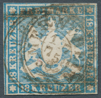 Württemberg - Marken Und Briefe: 1857, Wappen 18 Kr. Hellblau Mit Seidenfaden, Knapp- Bis Vollrandig - Autres & Non Classés