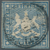 Württemberg - Marken Und Briefe: 1857, 18 Kreuzer Blau Mit Zentrischem DKr Stuttgart, 3-seitig Breit - Autres & Non Classés