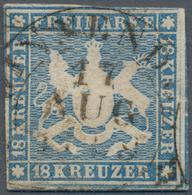 Württemberg - Marken Und Briefe: 1857, Wappen 18 Kr. Hellblau Mit Seidenfaden, Ausgabetypisch Knapp- - Autres & Non Classés