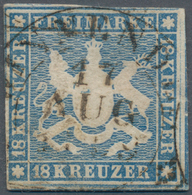 Württemberg - Marken Und Briefe: 1857, Wappen 18 Kr. Hellblau Mit Seidenfaden, Ausgabetypisch Knapp- - Other & Unclassified