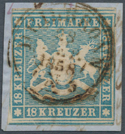 Württemberg - Marken Und Briefe: 1857, 18 Kr. Wappen Blau, Gestempelt Auf Briefstück, Typischer Schn - Autres & Non Classés