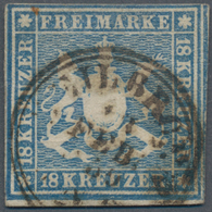 Württemberg - Marken Und Briefe: 1857, Wappen 18 Kr. (dunkel)blau Mit Seidenfaden, Sehr Gut Geschnit - Autres & Non Classés