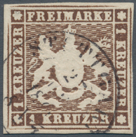 Württemberg - Marken Und Briefe: 1859, 1 Kr. Tiefdunkelbraun, Farbfrisches Exemplar Mit Guter Wappen - Other & Unclassified