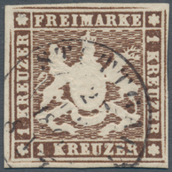 Württemberg - Marken Und Briefe: 1859, 1 Kr. Tiefdunkelbraun, Farbfrisches Exemplar Mit Guter Wappen - Sonstige & Ohne Zuordnung