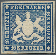 Württemberg - Marken Und Briefe: 1859, Wappen 18 Kreuzer Dunkelblau Ohne Seidenfaden, Ungebraucht Mi - Sonstige & Ohne Zuordnung