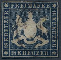 Württemberg - Marken Und Briefe: 1860, Freimarke 18 Kreuzer Blau, Gestempelt, Teils Lupenrandig Und - Sonstige & Ohne Zuordnung