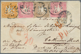 Württemberg - Marken Und Briefe: 1865: 18 Kr. Orangegelb Zusammen Mit 2 X 3 Kr. Rosa Sowie 9 Kr. Fah - Autres & Non Classés