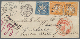 Württemberg - Marken Und Briefe: 1865, 18 Kr. Gelborange Durchstochen, Zwei Einzelwerte Und 6 Kr. Bl - Autres & Non Classés