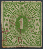 Württemberg - Marken Und Briefe: 1869 1 Kreuzer Grün Mit Rotem Ekr Eningen 9/6 Kurzbefund Heinrich - Autres & Non Classés