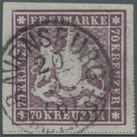 Württemberg - Marken Und Briefe: 1873. 70 Kr. Braunlila, Bogenfeld 2, Breitrandig Geschnitten Mit Te - Sonstige & Ohne Zuordnung