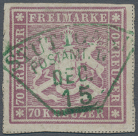 Württemberg - Marken Und Briefe: 1873, 70 Kreuzer Rotlila, Bogenfeld 1, Allseits Voll- Bis Breitrand - Sonstige & Ohne Zuordnung