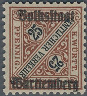 Württemberg - Marken Und Briefe: 1919, 25 Pfg. "Volksstaat" Mit KOPFSTEHENDEM Aufdruck In Postfrisch - Autres & Non Classés