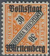 Württemberg - Marken Und Briefe: 1919, 30 Pfg. "Volksstaat" Mit KOPFSTEHENDEM Aufdruck In Postfrisch - Autres & Non Classés