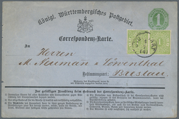 Württemberg - Ganzsachen: 1872 Ganzsachenkarte 1 Kreuzer Grün Mit Doppelter Wertgleicher Zusatzfrank - Autres & Non Classés