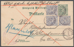 Württemberg - Ganzsachen: 1898, 20 Pfg. Ultramarin (3) Als Zusfr. Auf 5 Pfg. Grün Dienst - GSK, Land - Andere & Zonder Classificatie