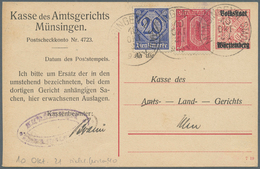 Württemberg - Ganzsachen: 1921, 10 Pf Karminrot Dienst-PK (Aufbrauch) Mit Zusatzfrankatur Dt. Reich- - Autres & Non Classés