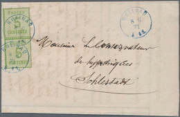 Elsass-Lothringen - Marken Und Briefe: 1871, 5 C Gelblichgrün, Senkrechtes Paar Als Mehrfachfrankatu - Andere & Zonder Classificatie